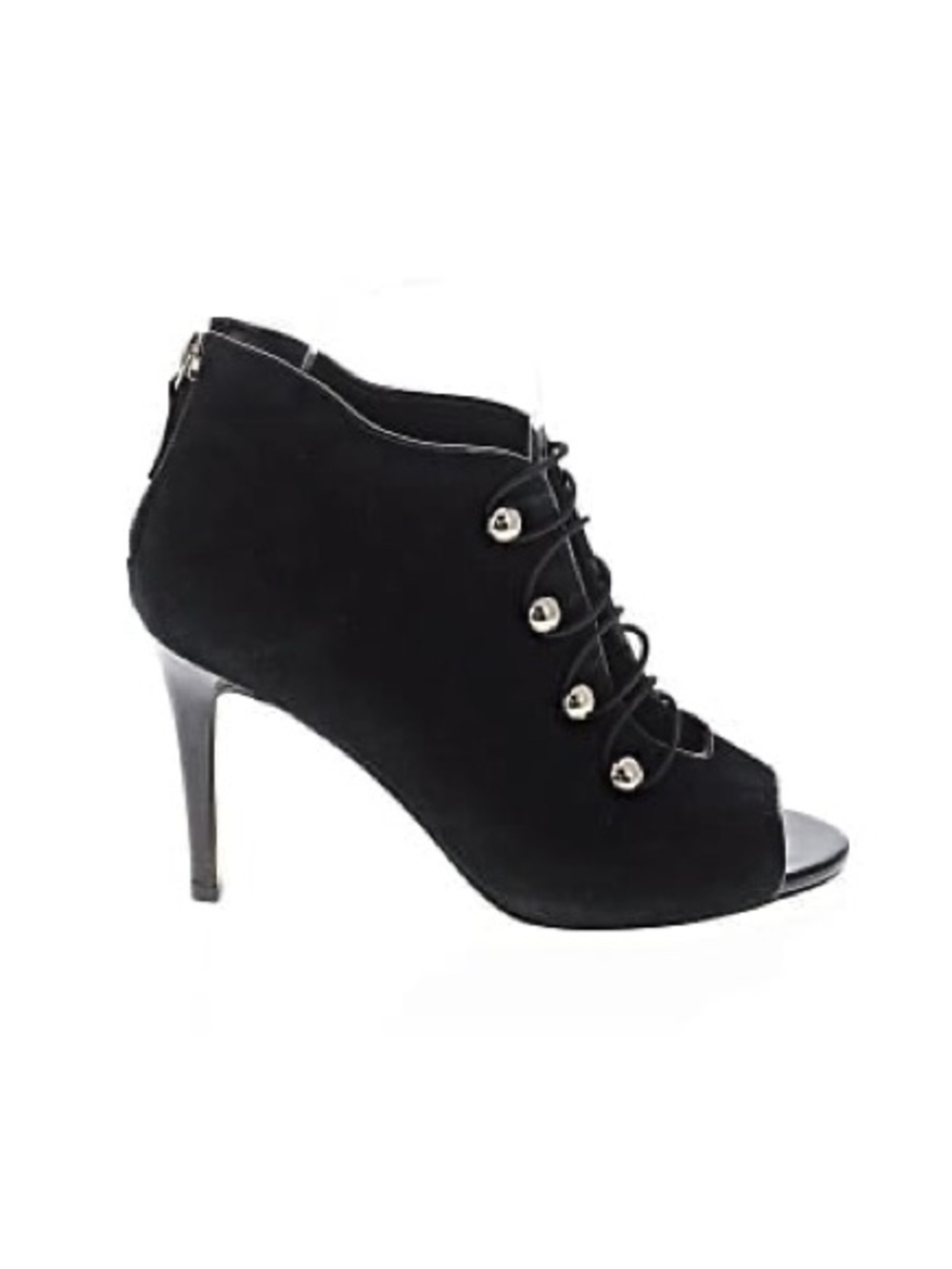 White House Black Market Black Suede Peep-Toe Ankle Bootie